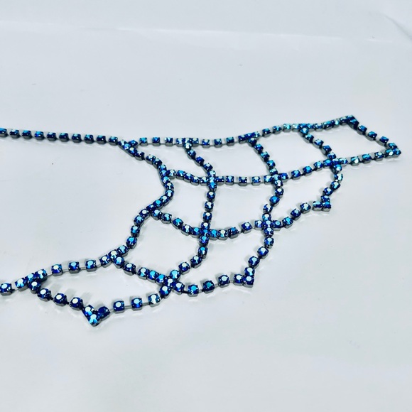 Belt by Fifth Avenue Collection Swarovski Crystal Blue Chain Rhinestone Y2K Glam - Picture 13 of 15
